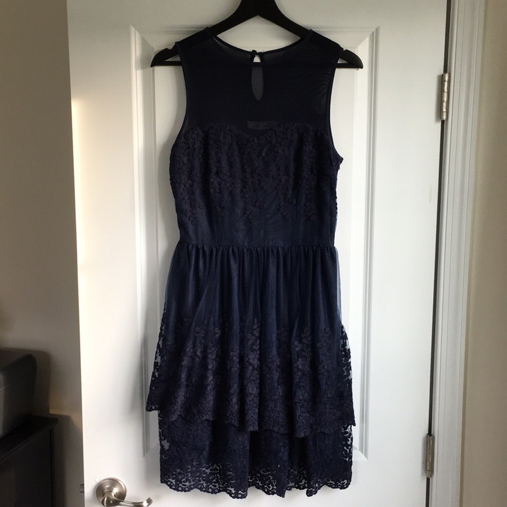 Navy Tulle and Eyelet Cocktail Dress
